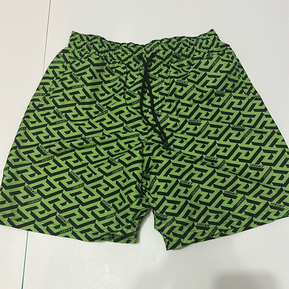 New Authentic VERSACE Green/Black Logo Print Swim Shorts